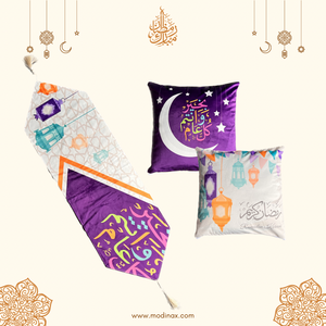 Open image in slideshow, Ramadan runner &amp; cushion set - Purple
